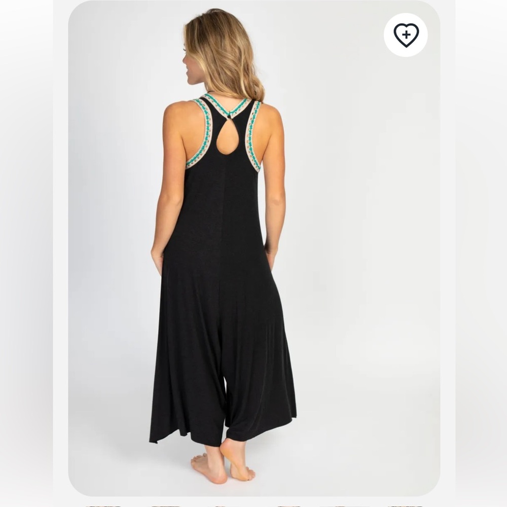 NATURAL LIFE Black Sleeveless Wide-Leg Jumpsuit with Teal Trim - Picture 2 of 6